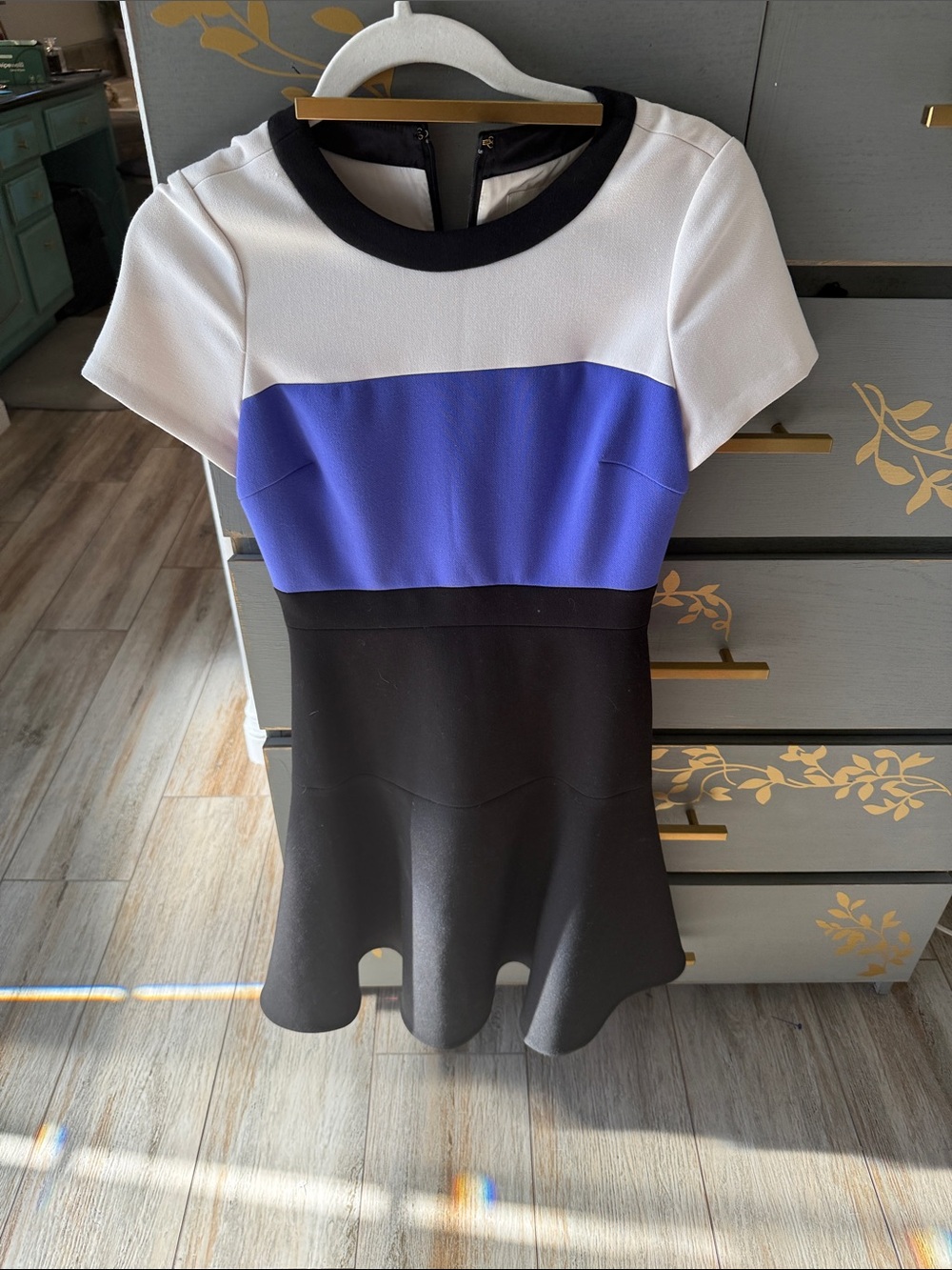 kate spade White, Blue & Black Colorblock Fit-and-Flare Mini Dress